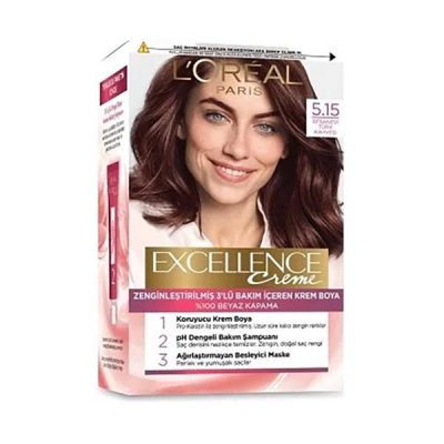 کیت رنگ مو لورآل سری Excellence شماره 5.15 پایه رنگ قهوه ترک
