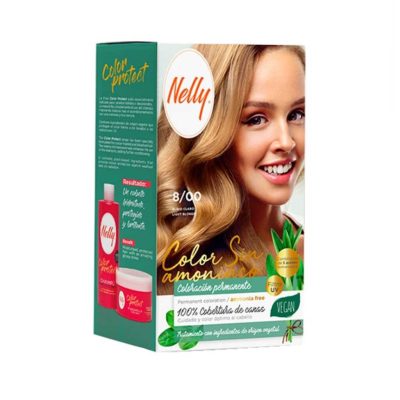 کیت رنگ مو بدون آمونیاک و وگان نلی NELLY مدل ammonia free شماره 8/00
