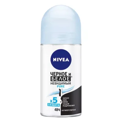 رول ضد تعریق آلمانی نیوآ NIVEA Black & White Pure با ماندگاری 48 ساعته 50 میل